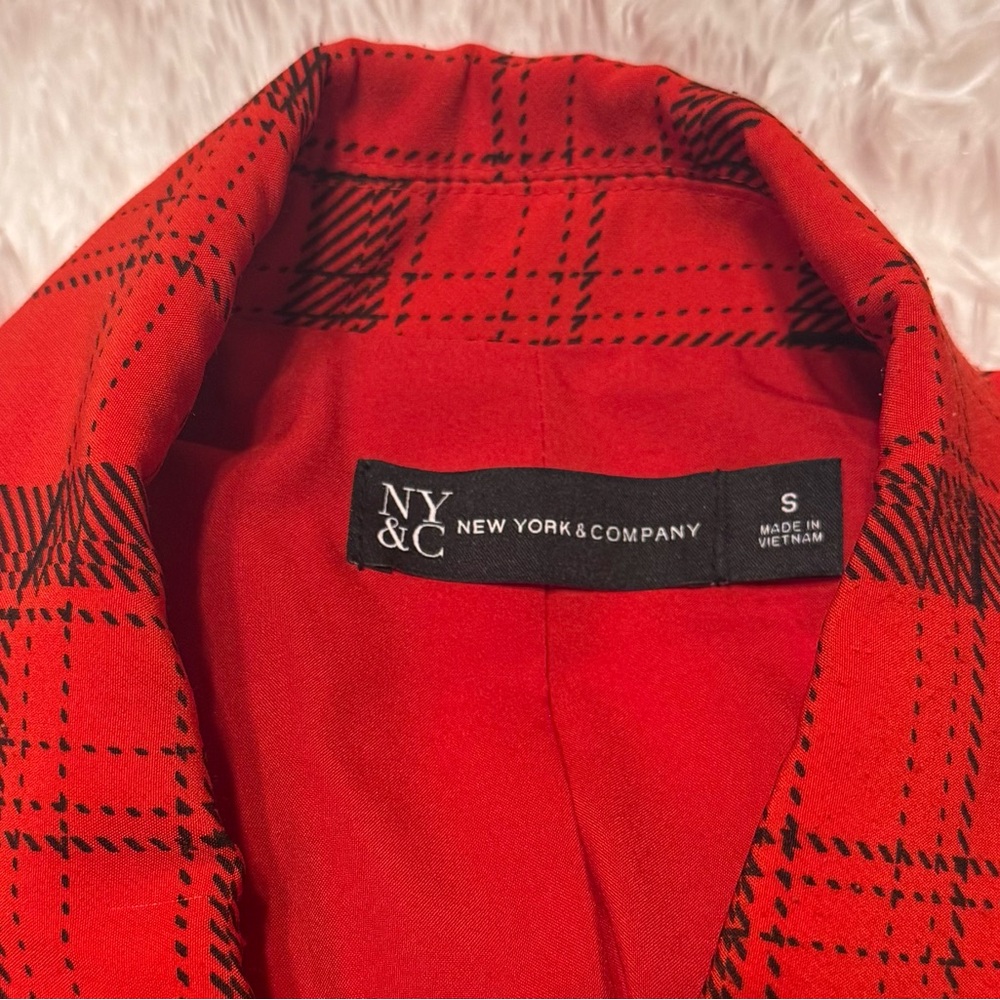 New York and Company Red Plaid Blazer - Picture 7 of 8